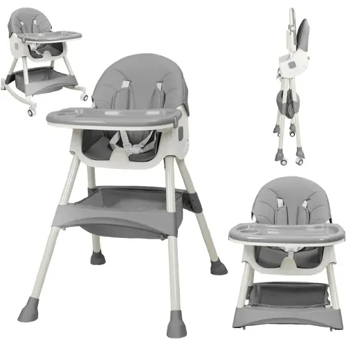Boyro Baby 4-in-1 Baby High Chair, High Chairs for Babies and Toddlers with Removable Tray and Adjustable Backrest & Height, Convertible & Foldable, Grows with Baby