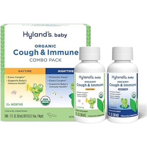 Hyland's Baby Organic Cough Syrup and Immune Support Day and Night Combo Pack, Eases Coughs, Supports Immunity, Promotes Sleep, Two 2 Fl Oz. Bottles (4 fl oz)