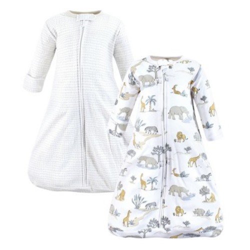 Hudson Baby Cotton Long-Sleeve Wearable Sleeping Bag, Sack, Blanket, Neutral Safari World Long Sleeve, 3-9 Months