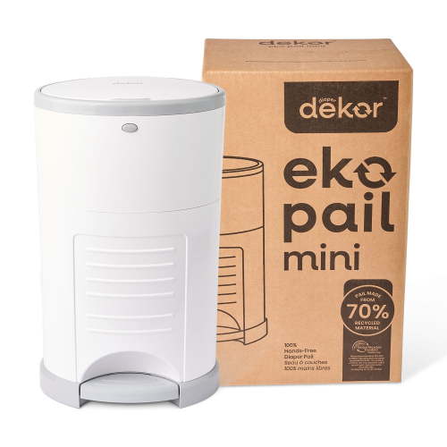 Dekor Eko Mini Diaper Pail Made with 70% Recycled Materials – Step Drop System White