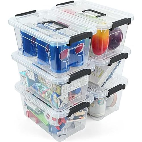 NUMIFUN Plastic Storage Bins with Lids 6 Pack Storage Organizer, 7 Quart Stackable Storage Bins with Buckle-Up Latches and Handle Storage totes easy for Home Office Pantry Organization, Clear Lids