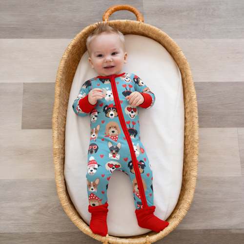 Puppy Love (Convertible Zip Footies) - Heirloom Blue – Dreamlet