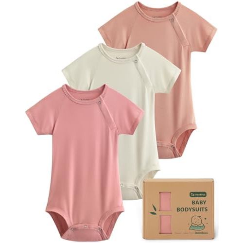 Yoofoss Baby Bodysuits Rayon Made From Bamboo, Soft Breathable Baby Onesie Short Sleeve Newborn Baby Boy Girl Clothes 3 Pack