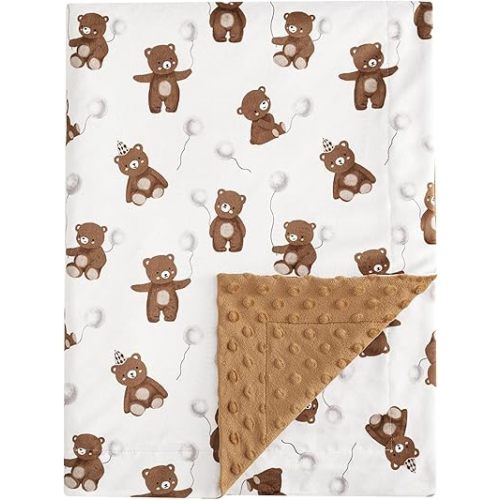 PHF Minky Baby Blanket, 30x40 Inches Soft Double Layer Baby Blankets with Dotted Backing, Receiving Blanket Bed Throws for Newborn, Infant, Babies, Teddy Bear