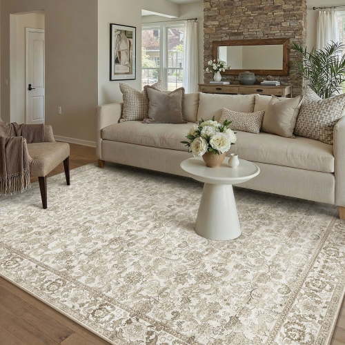 BERTHMEER Vintage Brown Large Area Rugs 8’x10' Clearance for Living Room Bedroom Office Dining Room Farmhouse Non Slip Washable Oriental Floral Traditional Distressed Rugs Carpets