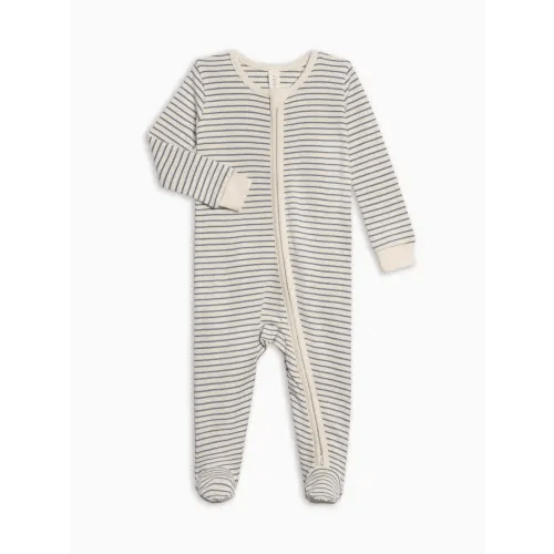Colored Organics Peyton Zipper Sleeper - Bay Stripe/Ivory + Sea, Size 0-3