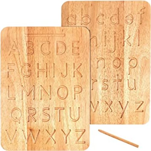 Montessori & Me Wood Alphabet Tracing Board Montessori Letters - Wooden Letters - Large Print Letters for Toddler to Preschool - Reversible Uppercase and Lowercase