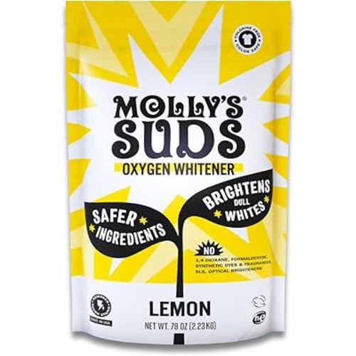 Molly's Suds Oxygen Whitener | Powerful Bleach Alternative, Chlorine Free & Color Safe | Brightens Whites and Removes Stains (Pure Lemon Essential Oil - 79 oz)
