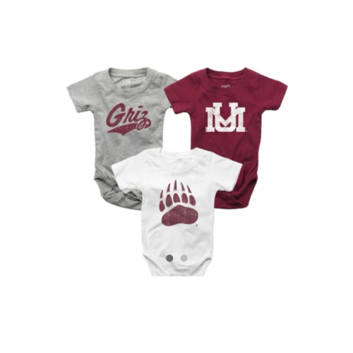 Wes and Willy Infant Montana Grizzlies Hopper Onesie 3 Pack
