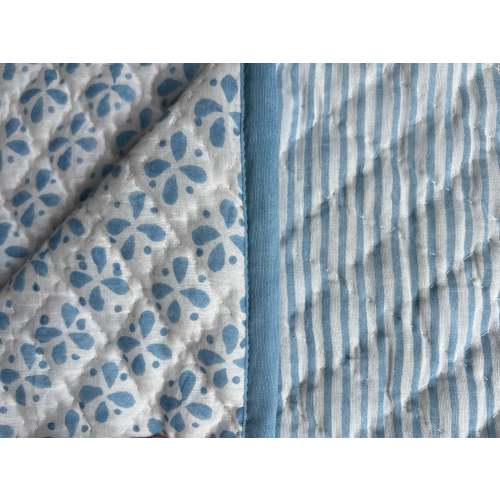 Reversible Baby Blanket in Petals/Stripe Blue