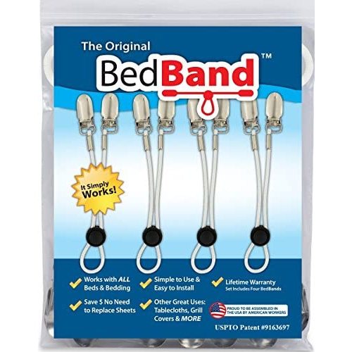 Bed Band- White. Original Bed Sheet Holder Straps (1 Pack)