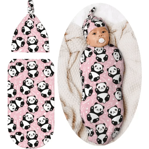 Swaddle Blanket Panda Baby Stuff Newborn Baby Swaddling Blanket with Beanie Hat Sets for Boys Girls Infant and Baby Shower Unisex