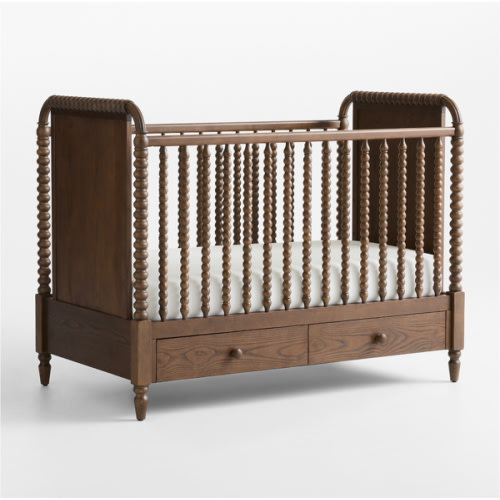 Jenny Lind Heirloom Deep Brown Wood Convertible Storage Baby Crib with Toddler Bed Rail
