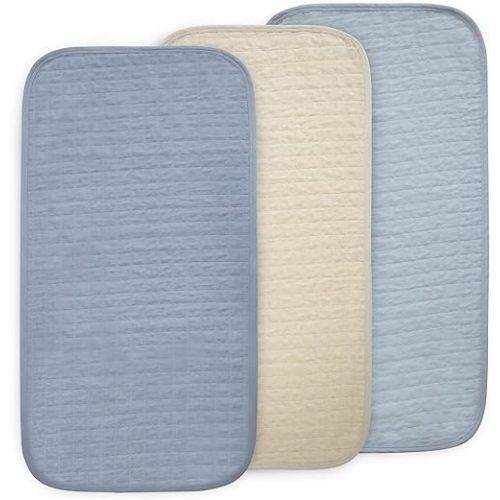 mushie Waterproof Changing Pad Liners | 100% Organic Cotton | Set of 3 (Blue Combo)