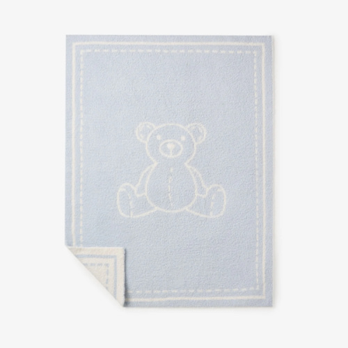Pale Blue Teddy Bear Feather Knit Baby Blanket – Elegant Baby