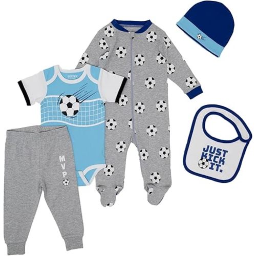 Gertex 5-Piece Layette Sport Set Gift Bundle for Babies & Infants | Baseball, Basketball, Hockey, Soccer, Football
