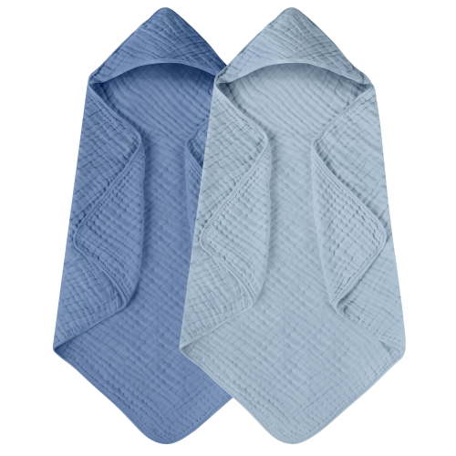 Yoofoss Hooded Baby Towels for Newborn 2 Pack 100% Muslin Organic Cotton Baby Bath Towel with Hood for Babies, Infant, Toddler and Kids, 32x32Inch, Soft and Absorbent Newborn Essential