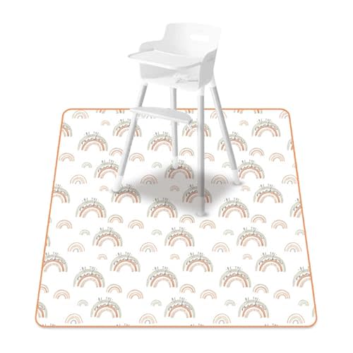 Baby Splat Mat for Under High Chair, 51 x 51 Inch Wipeable Splash Mat，Floor Protector，Wipe-Clean Tablecloth and Playing Mat (Rainbow)