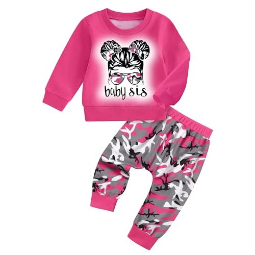 AGAPENG Toddler Baby Girl Clothes Cute Graphic Long Sleeve Sweatshirt Camouflage Pants Sweatsuit Infant Fall Winter Outfits