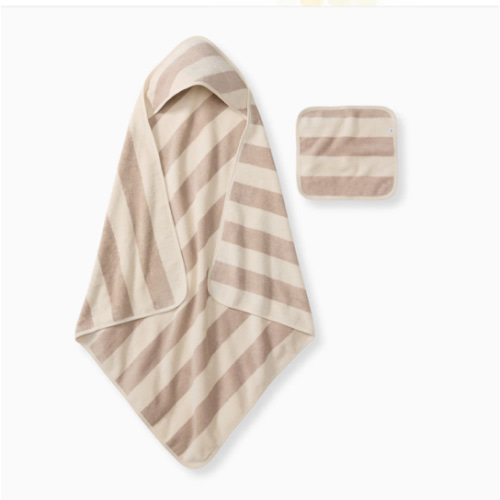 Organic Cotton Rugby Stripe Woven Terry Towel & Washcloth Set - Quarry