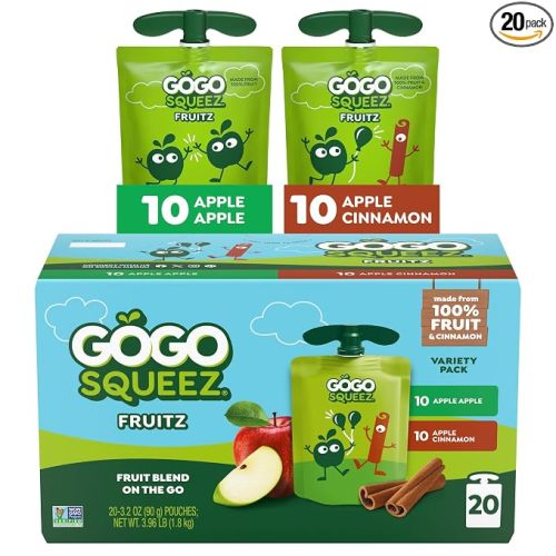 GoGo squeeZ No Sugar Added Applesauce & Fruit Puree Variety Pack, 20 Count