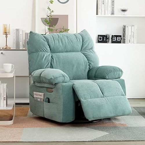 DYHOME Power Recliner Chair, Swivel Rocker Recliner with Massage and Heated for Adults, Modern Lazy Boy Reclining Sofa, Green Single Lounge Rocking Chair with USB, USB-C & Side Pocket