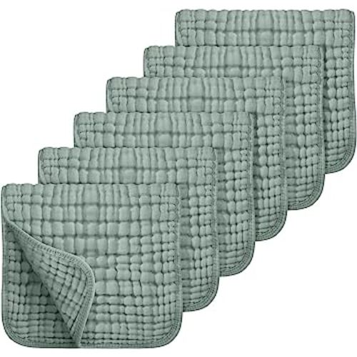 Looxii Muslin Burp Cloths 6 Pack 100% Cotton Muslin Cloths Large 20''x10'' Extra Soft Absorbent Burping Cloth for Baby Boys and Girls (Dark Green)