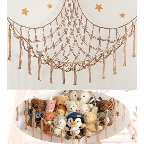 Stuffed Animal Storage Hammock or Net Corner - Large Toy Hammock Net for Stuffed Animals Room Decor - Cute Stuff Animal Organizer Plush Holder - Kids Baby Nursery Essentials Wall Bedroom Home Decor