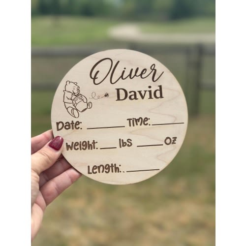 Winnie the Pooh baby stats, hospital plaque, monthly age sign, wildflowers, daisy