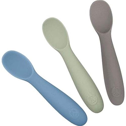 WeeSprout Baby Spoons for Self Feeding 6 Months +, Soft & Durable Silicone Utensils for Sensitive Gums & Teeth, Easy Grip Handles & Shorter Length for Little Hands, 3 Pack + Carrying Case