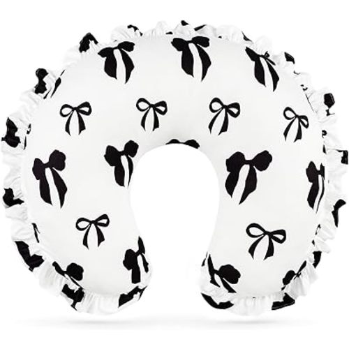 Pea Pod Nursing Pillow Cover, Removable Stretchy Ruffled Pillowcase for Breastfeeding Pillows, Ultra Soft Breathable Pillow Slipcover for Baby Girls and Boys, Compatible with Boppy Pillow, Black Bows