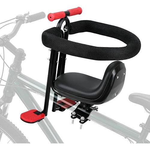 Child Seat for Bike, Front Mounted Child Bike Seat, Fully Enclosed Guardrail, Height Adjustable, Foot Pedals,Toddler Bike Seat for Adult Bicycles for 2-5 Years, Compatible with All Adult MTB