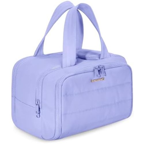 BAGSMART Travel Toiletry Bag, Crush Toiletry Bag for Women, Wide-open Puffy Toiletry Bags for Traveling, Large Travel Cosmetic Makeup Bag Organizer for Accessories,Toiletrie, Purple