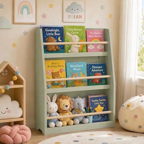 Montessori Narrow Wood Kids Bookshelf, Bookcase Kids Slim Toddler Book Shelf for Toy Box Book Display Storage Organizer Shelf Wooden Unique Bookshelf for Baby Playroom, Nursery, Bedroom, Storage