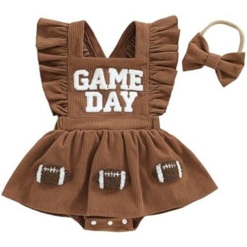 Football Newborn Infant Baby Girl Romper Onesie Fall Outfits Ruffle Embroidery Headband Set Toddler Girl Clothes