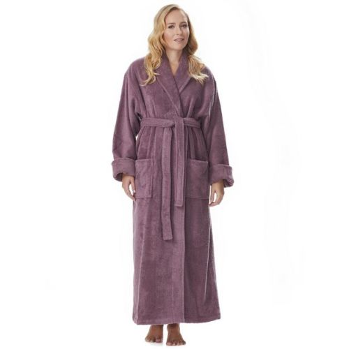 Arus Women's Full Length Turkish Terry Cotton Robe, Shawl Collar Long Bathrobe