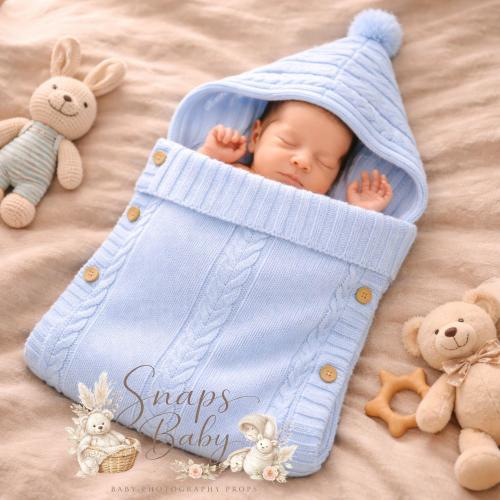 Knitted Baby Swaddle Wrap Blanket with Hood, Infant Sleep Sack, Winter Cocoon, Cotton Knit
