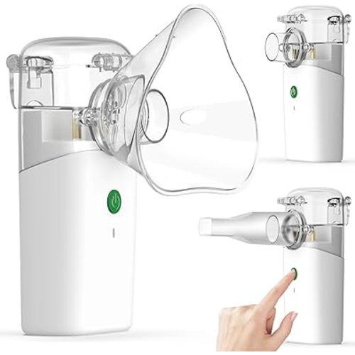 Portable Nebulizer, Handheld Mesh Nebulizer for Adults & Kids, Travel Nebulizer with Adjustable Speeds and Self-Cleaning, Includes Masks（Two Different Sizes）& Mouthpiece (Atomizer)