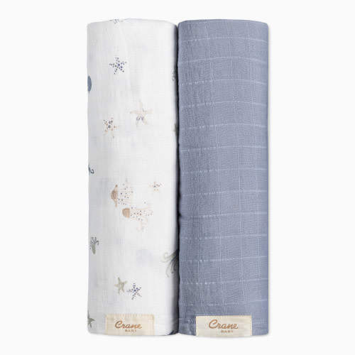 Crane Baby Cotton Muslin Swaddles (2 Pack) - Cove Sea Life