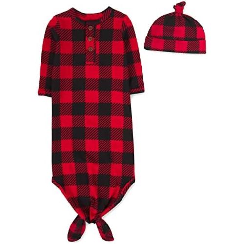 Baby Essentials Knotted Sleeper Gown with Hat or Headband – Newborn Coming Home Outfit for Boys & Girls, Fall/Winter (0-6M)