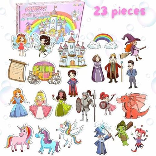 Foam Bath Toys with Storage Bag | Baby Bath Stickers | Shower Toys | Bathtub Toys | Bath Wall Toy | Princess Fairy Tail Foam