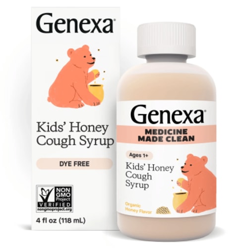 Genexa Kids’ Organic Honey Cough Syrup, Dye Free, 0% Artificial Additives, Children's Cough Remedy for Kids 2-11, Soothing Natural Honey Flavor, Gluten Free, & Non-GMO 4 fl oz
