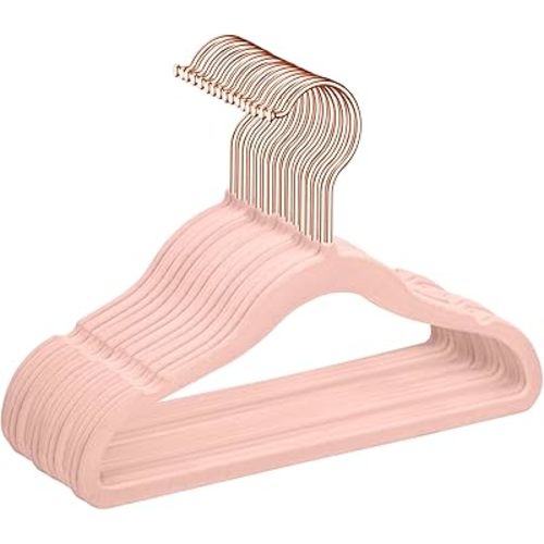 MIZGI Premium Kids Velvet Hangers (Pack of 50) with Copper/Rose Gold Hooks,Space Saving Ultra Thin,Non Slip Baby Hangers for Children's Skirt Dress Pants,Clothes Hangers(Blush Pink)