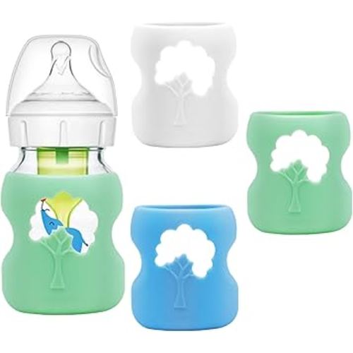 3 Pack Anti Breakage Baby Bottle Holder, Silicone Sleeves for Dr. Brown's Natural Glass Baby Bottles, Anti Flow Sleeve for Infant Bottles (5 Ounce)
