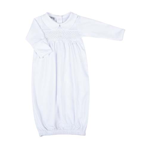 Blessed Smocked Long Sleeve Gown - White