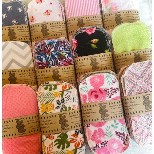 MamaBear Reusable Cloth Wipes (Washable) Set - Baker's Dozen - Florals & Patterned Themes 4x8 or 8x8