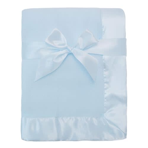 American Baby Company Fleece Blanket (30" x 40") with Silk-Like Satin Trim, Soft, Warm & Cozy, Blue, for Boys and Girls, Perfect for Baby Carrier, Stroller, Travel and Gifting