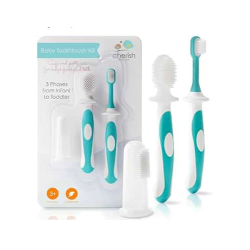 Cherish Baby Care Baby Toothbrush & Toddler Toothbrush Set (0-2 Years) - BPA-Free & Safety-Tested, 2023 Award Winner, Food-Grade Silicone (Teal)