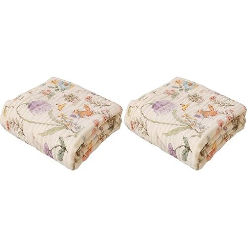 6-Layer Muslin Baby Blanket Made with Organic Cotton - Enchanting Woodland Garden,Swaddle & Crib Quilt, 43" x 43",Garden(Gender Neutral) (Pack of 2)