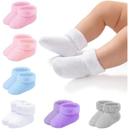 Mini angel Newborn Socks Preemie Terry Cotton Turn Cuff Sock Infant 0-3 Months Girls Boys Ankle Socks 6 Pairs